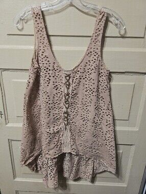 Free People Boho Tan Beaded Swing Tank Top Size: XS